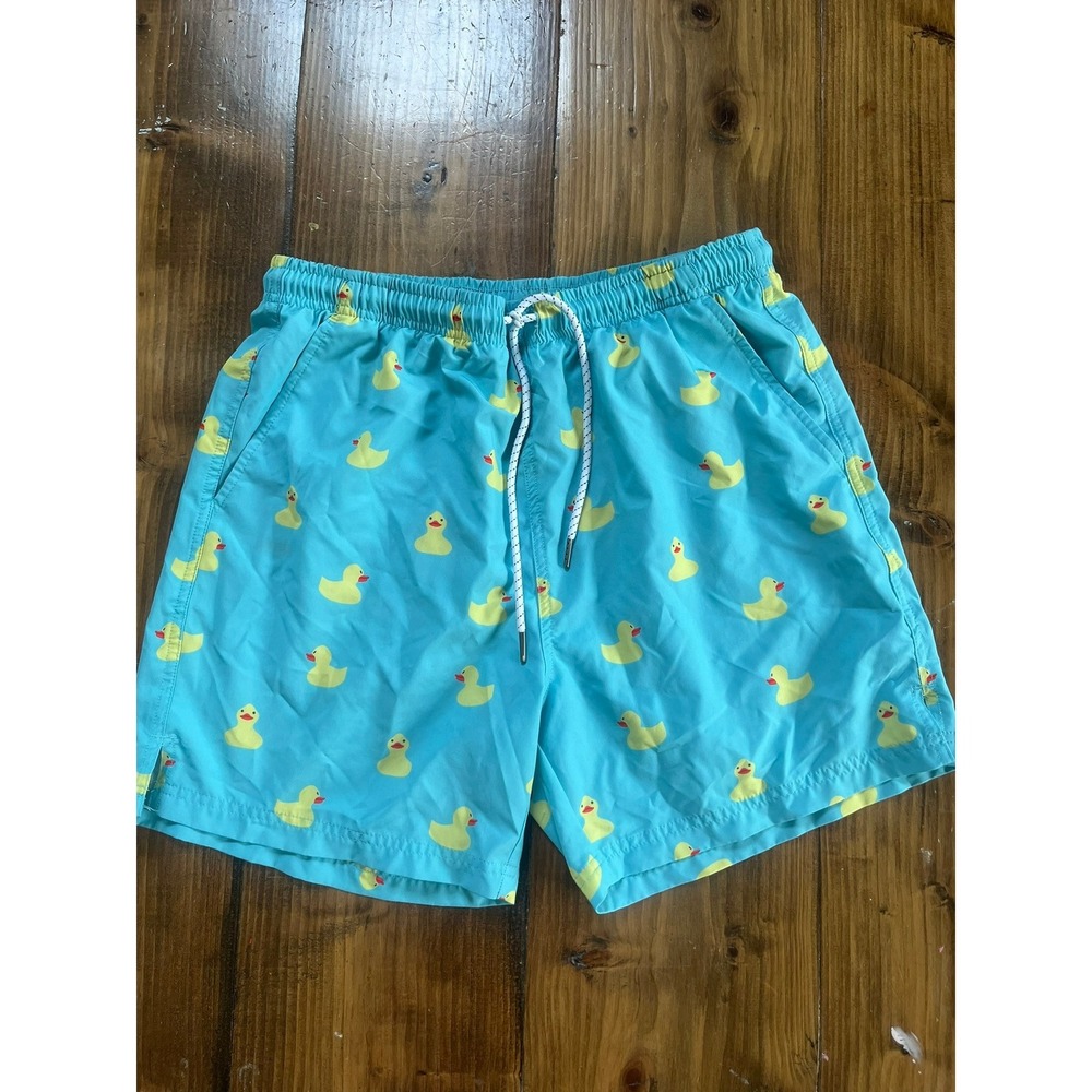 Chubbies Mens Blue Rubber Ducky Print Swim Trunks Board Shorts Size 32